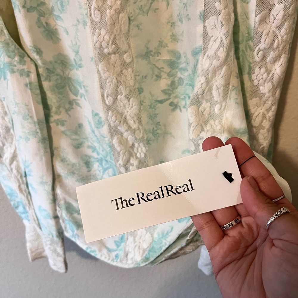 Loveshackfancy Womens Xs Jacque Blouse Teal Lace … - image 5